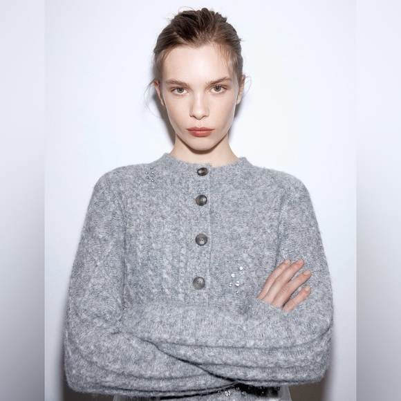 ZARA BEJEWELED KNIT CARDIGAN - Picture 5 of 8